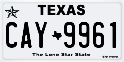 TX license plate CAY9961