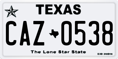 TX license plate CAZ0538