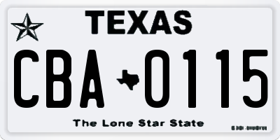 TX license plate CBA0115