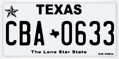 TX license plate CBA0633