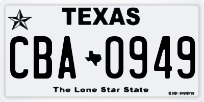 TX license plate CBA0949