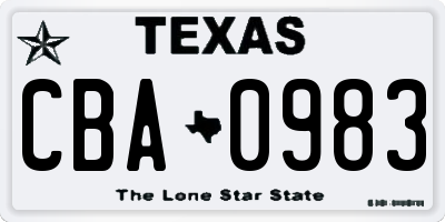 TX license plate CBA0983