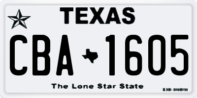 TX license plate CBA1605