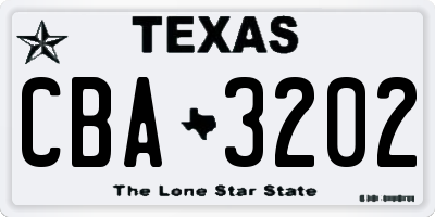 TX license plate CBA3202