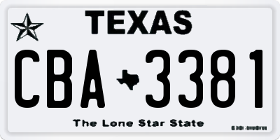 TX license plate CBA3381