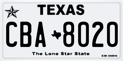 TX license plate CBA8020