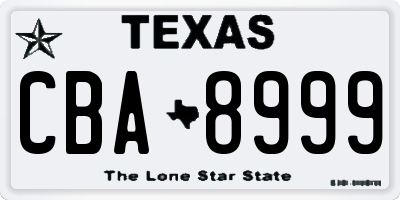 TX license plate CBA8999
