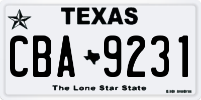 TX license plate CBA9231