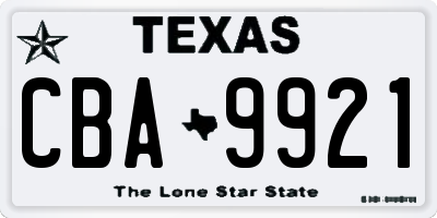 TX license plate CBA9921