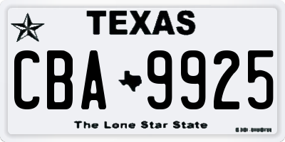 TX license plate CBA9925