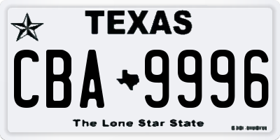TX license plate CBA9996