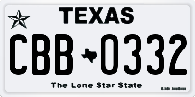 TX license plate CBB0332