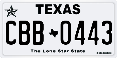 TX license plate CBB0443