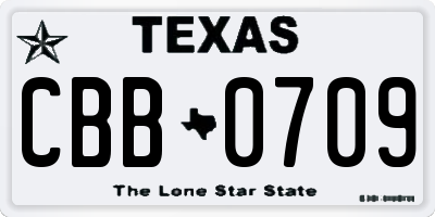 TX license plate CBB0709