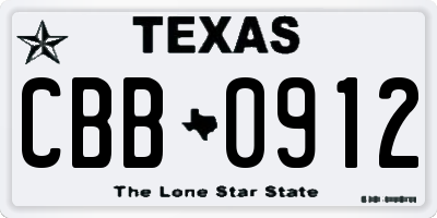 TX license plate CBB0912