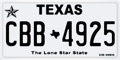 TX license plate CBB4925