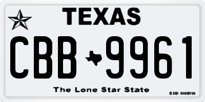 TX license plate CBB9961