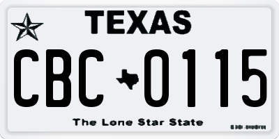 TX license plate CBC0115