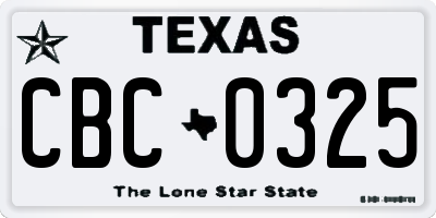 TX license plate CBC0325