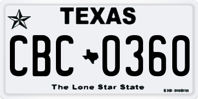 TX license plate CBC0360