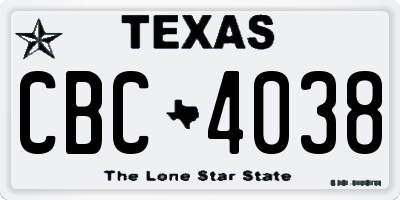 TX license plate CBC4038