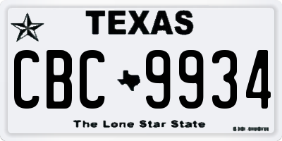 TX license plate CBC9934