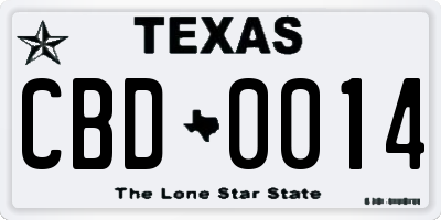 TX license plate CBD0014