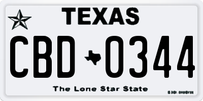 TX license plate CBD0344
