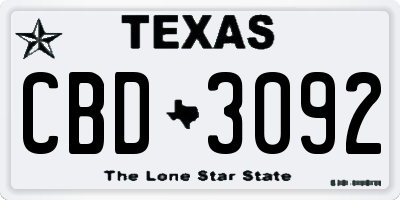 TX license plate CBD3092