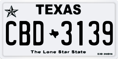 TX license plate CBD3139