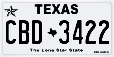 TX license plate CBD3422
