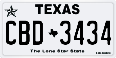 TX license plate CBD3434