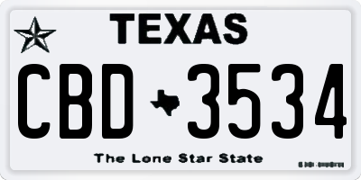 TX license plate CBD3534