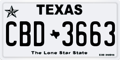 TX license plate CBD3663