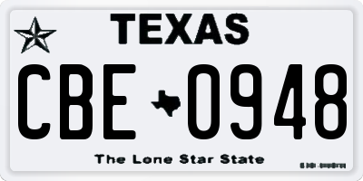 TX license plate CBE0948