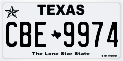 TX license plate CBE9974