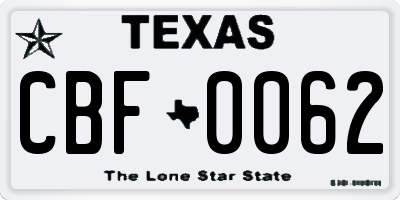 TX license plate CBF0062