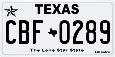 TX license plate CBF0289