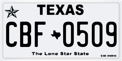 TX license plate CBF0509