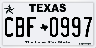TX license plate CBF0997