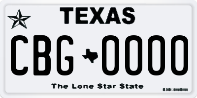 TX license plate CBG0000