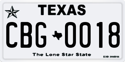 TX license plate CBG0018