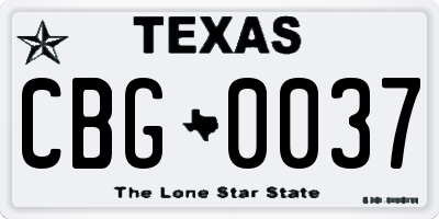 TX license plate CBG0037