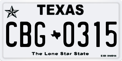 TX license plate CBG0315