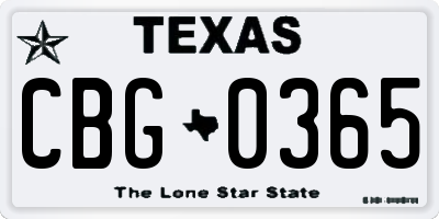 TX license plate CBG0365