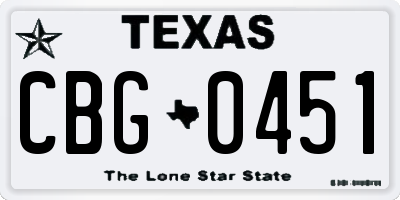 TX license plate CBG0451