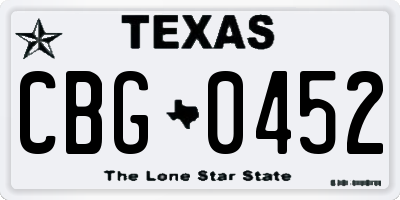 TX license plate CBG0452