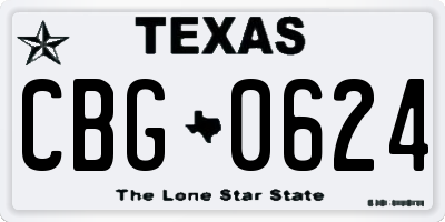 TX license plate CBG0624