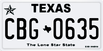 TX license plate CBG0635