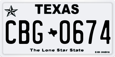 TX license plate CBG0674